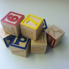 Children's toy blocks with letters and numbers